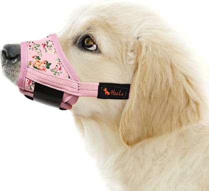 HEELE Dog Muzzle,Soft Nylon Muzzle Anti Biting Barking Chewing,Air Mesh Breathable Drinkable Adjustable Loop Pets Muzzle for Small Medium Large Dogs 4 Colors 4 Sizes (P-Pink Flower, S)