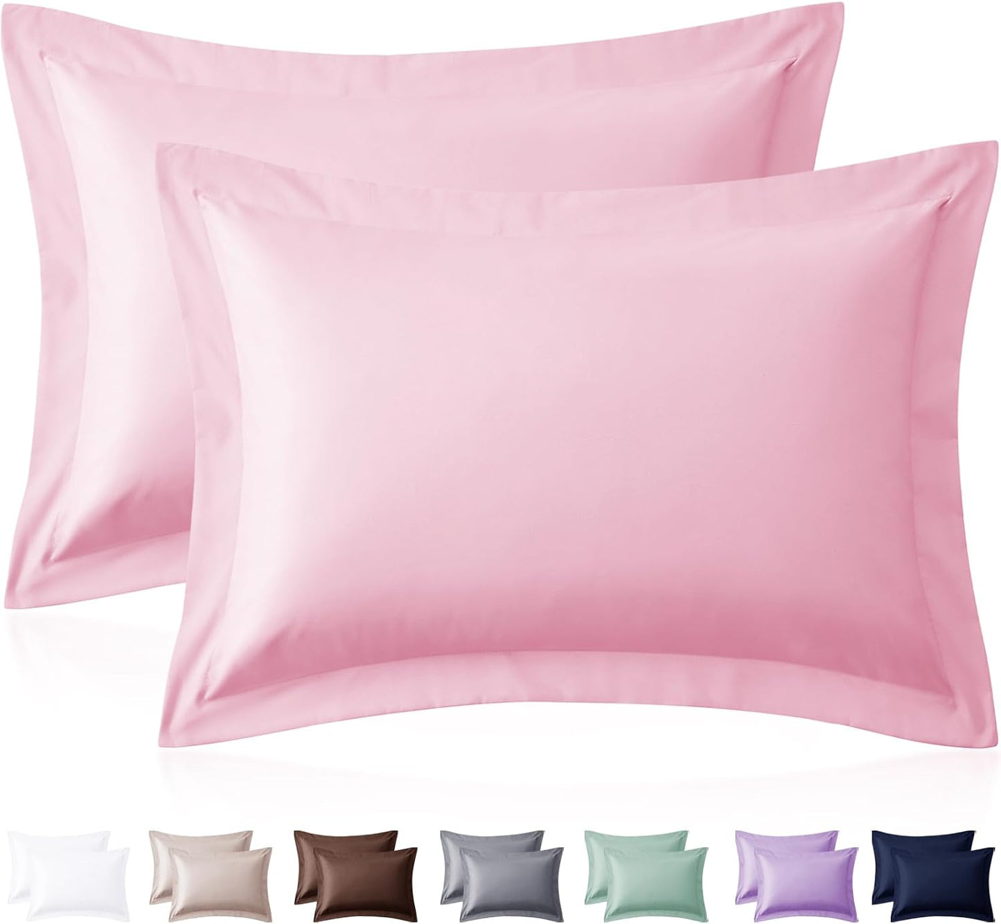 Homiest Light Pink Pillow Shams Standard Size Set of 2, 2 Inch Wide Decorative Flange Shams Set, Soft & Cozy Microfiber Pillow Cases with Envelope Closure, Wrinkle & Stain Resistant Pillowcases