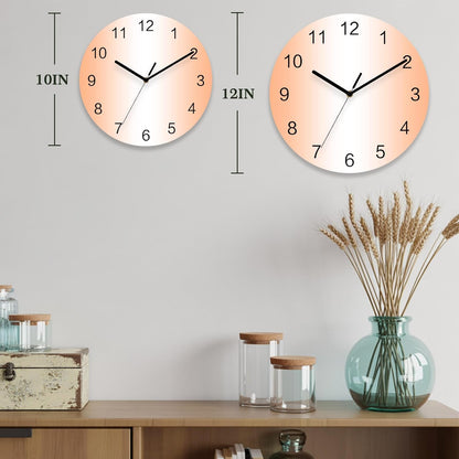 Ombre Abstract Gradient Coral Pink and White Wall Clock Battery Operated Non-Ticking 10" Round Wood Clocks, Kitchen Wall Clock for School Bathroom Living Room Home Office Wall Decor