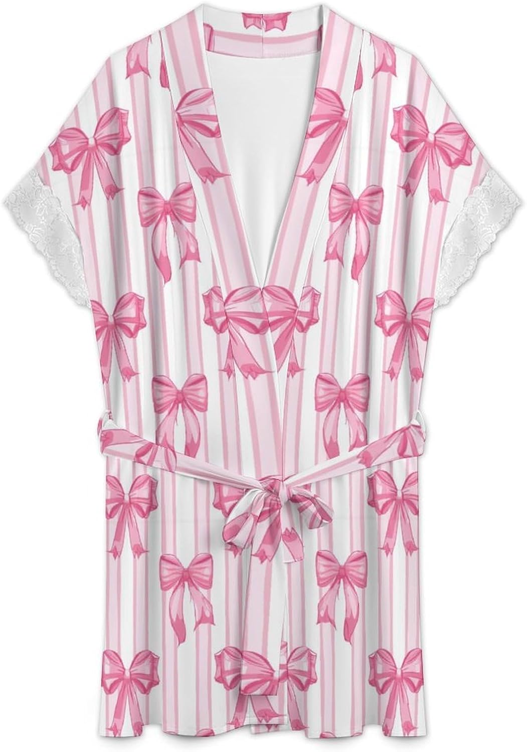 Womens Lounge Robe Short Lace Trim Comfy Sleepwear Bride Bathrobe Lightweight Kimono