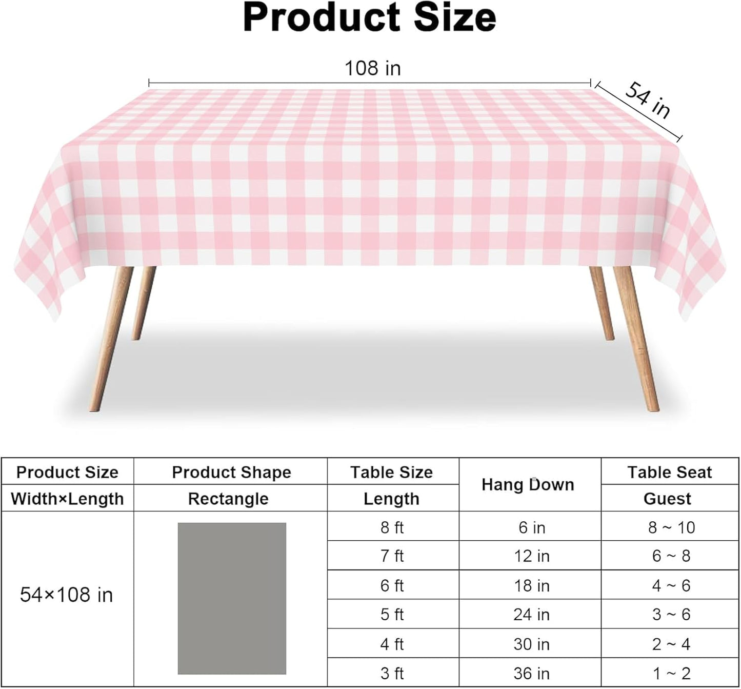 2 Pack Pink and White Checkered Tablecloth Pink Gingham Plastic Table Cloths for Parties Disposable 54x108 in Waterproof Rectangle Table Covers for Party Baby Shower Birthday Party Decorations
