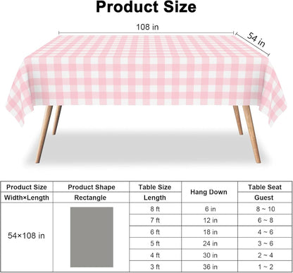 2 Pack Pink and White Checkered Tablecloth Pink Gingham Plastic Table Cloths for Parties Disposable 54x108 in Waterproof Rectangle Table Covers for Party Baby Shower Birthday Party Decorations