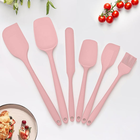 6 Pieces Silicone Spatula Set, Rubber Spatulas Silicone Heat Resistant Spatula Set for Kitchen Use, Food Grade Rubber Spatula with Ergonomic Grip, Cooking, BPA Free Dishwasher Safe(pink)