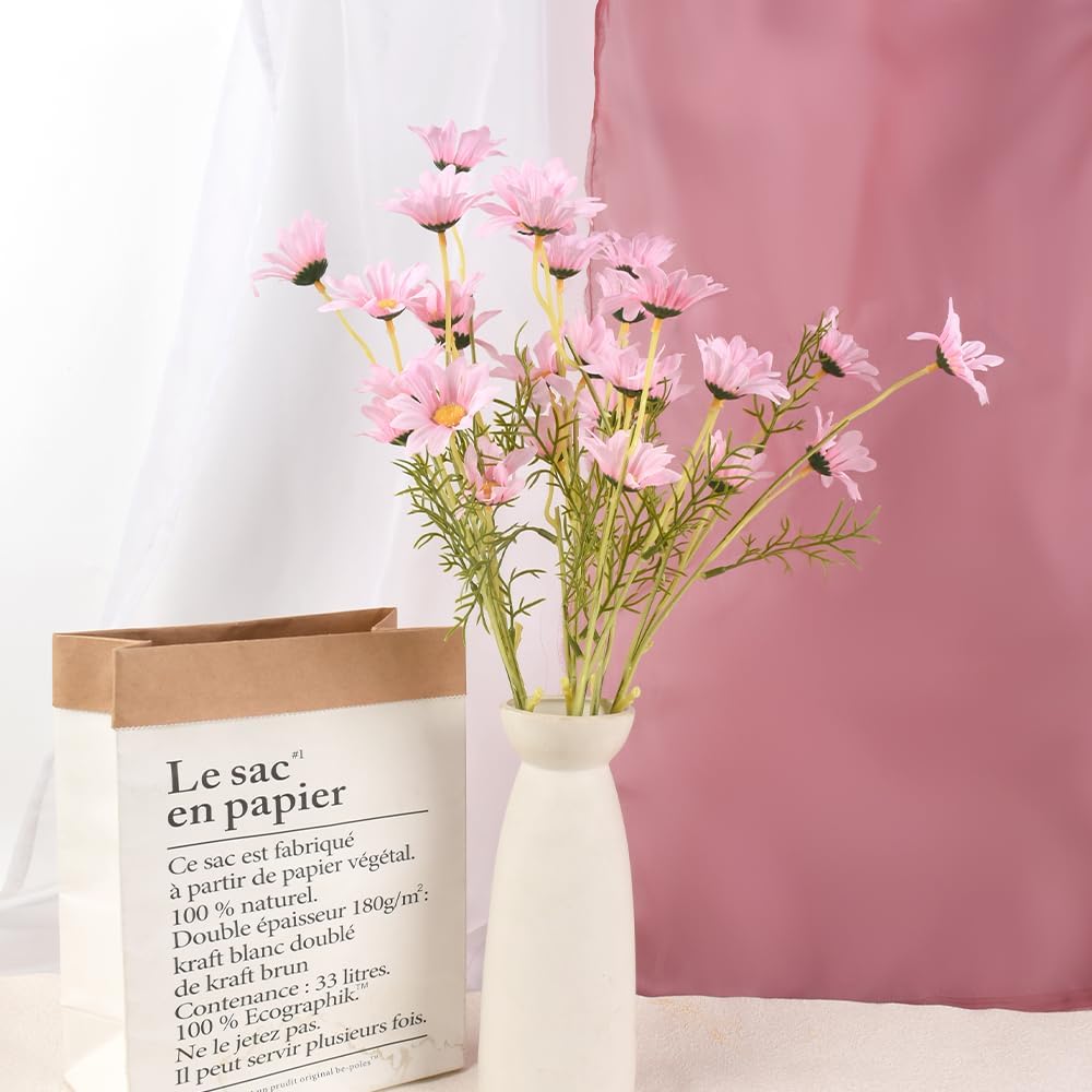 Artificial Daisy Flowers 6 Bundles 21” Faux Silk Daisy Flowers with Stems for Home Garden Vase Decor, Pink