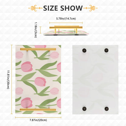 Lovely Pink Flower Flowers Decorative Dinner Trays with Handles Dinner Trays for Eating for Jewelry Perfume for Couch Serving bandeja para servir Cafe Elegante