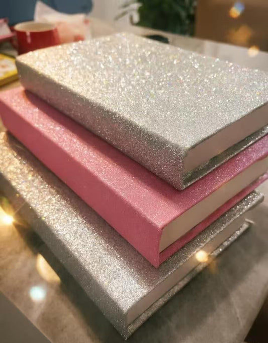 Pink & Silver Glitter Decorative Faux Books – Glam Bling Coffee Table Book Stack – Luxury Fake Books for Shelf Decor, Home Staging, Wedding & Boutique Display (Set of 3)