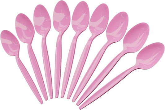 Light Pink Plastic Spoons (24 Pack) - Light Pink Spoons for Parties, Durable Plasticware, Colored Plastic Spoons, Plastic Utensils, Disposable Cutlery for Occasions, Party Plastic Spoon