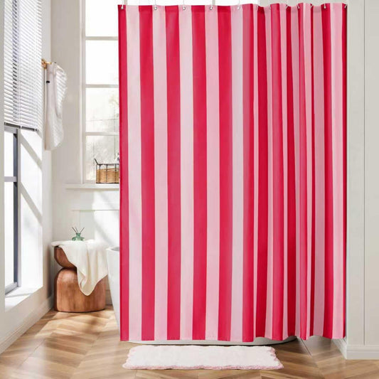 Ohocut Vertical Striped Shower Curtain, Cute Retro Vintage Stripe Farmhouse Bathroom Shower Curtain, Waterproof Polyester Fabric Modern Shower Curtain for Bathroom 72x72 Inches (Double Pink)