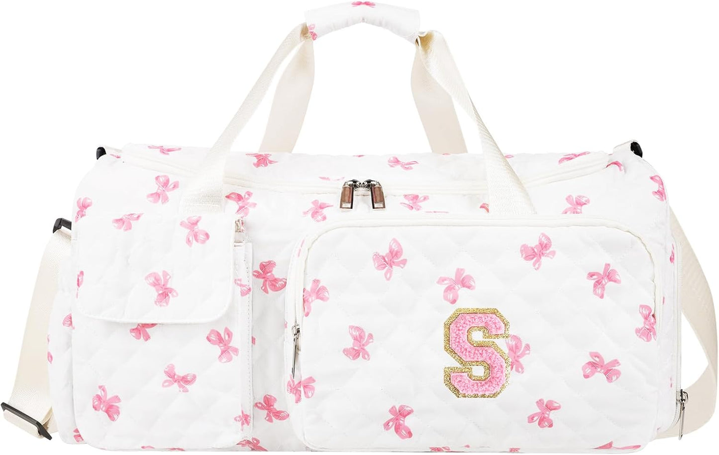Gifts for Girls Initial Travel Duffle Bag, Personalized Initial Duffel Bag with Shoe Compartment Dance Cheer Weekender Bags, Gymnastics Gym Overnight Bag Birthday Gift for Teens Girl (Letter-S)
