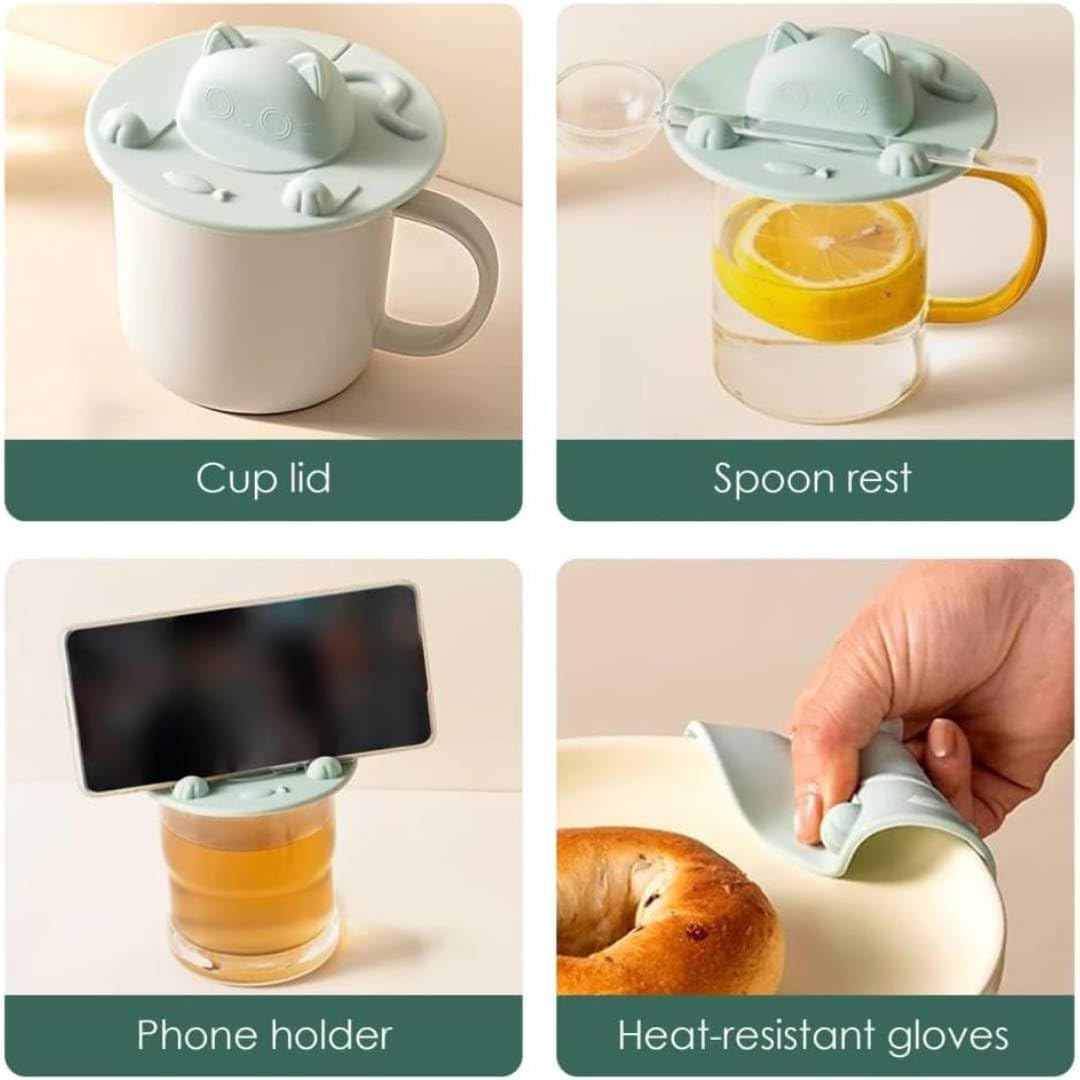 4PCS Silicone Tea Bag Holder, Cat-Designed Cup Cover with Tea Bag Holder Mug Lid for Coffee Milk Tea (Light Pink)