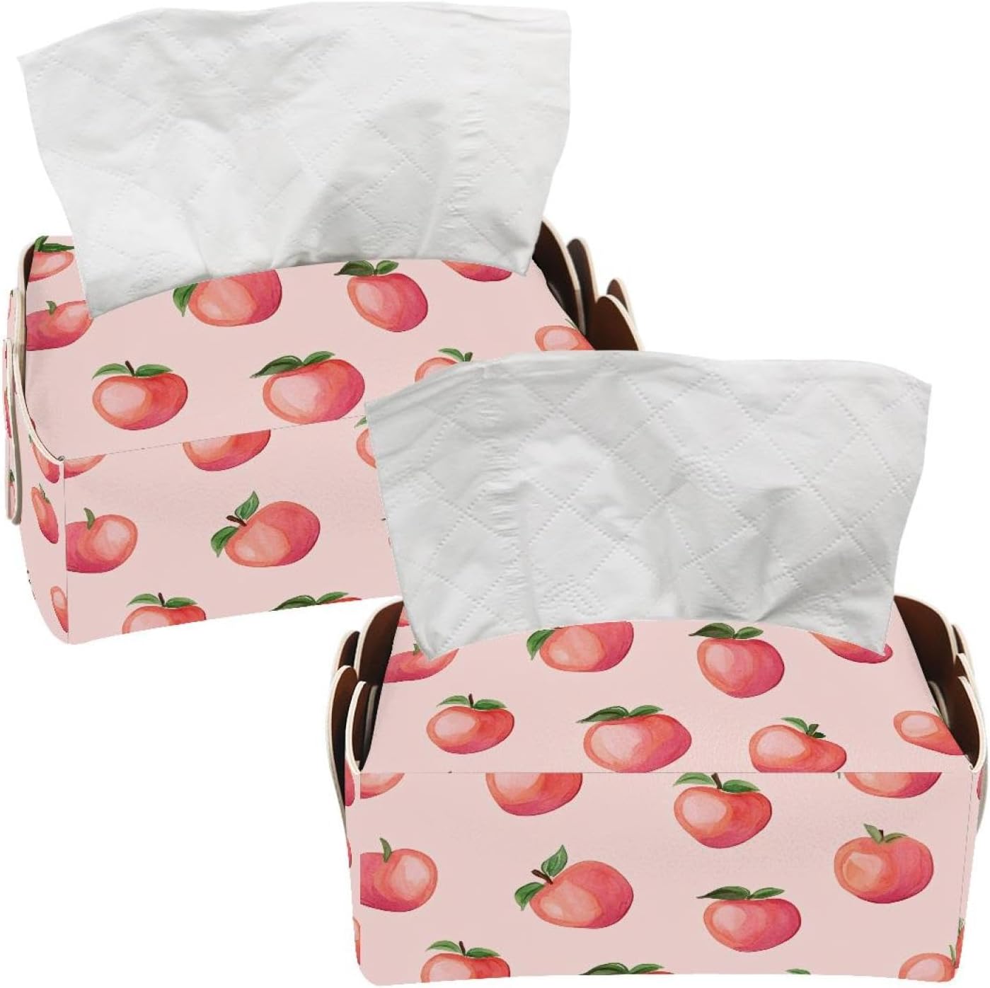 Pink Peach Tissue Box Cover Rectangle, PU Leather Tissue Box Holder for Bathroom NightStands Livingroom, Decorative Tissue Holder