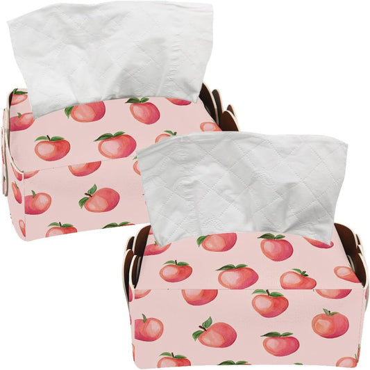Pink Peach Tissue Box Cover Rectangle, PU Leather Tissue Box Holder for Bathroom NightStands Livingroom, Decorative Tissue Holder