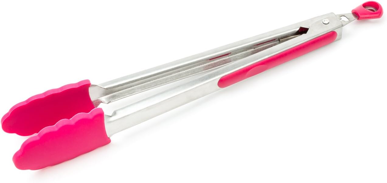 Fox Run Locking Tongs, Silicone and Stainless Steel, 12-Inch, Raspberry