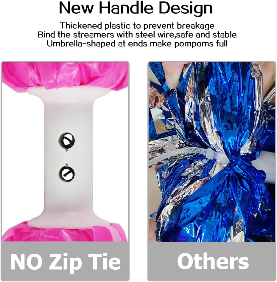 Hooshing 2PCS Pom Poms Cheerleading Professional Cheer Pom Poms with Baton Handle (No Zip Tie) for Cheer Squad Team Sports Spirited Party Dance Training
