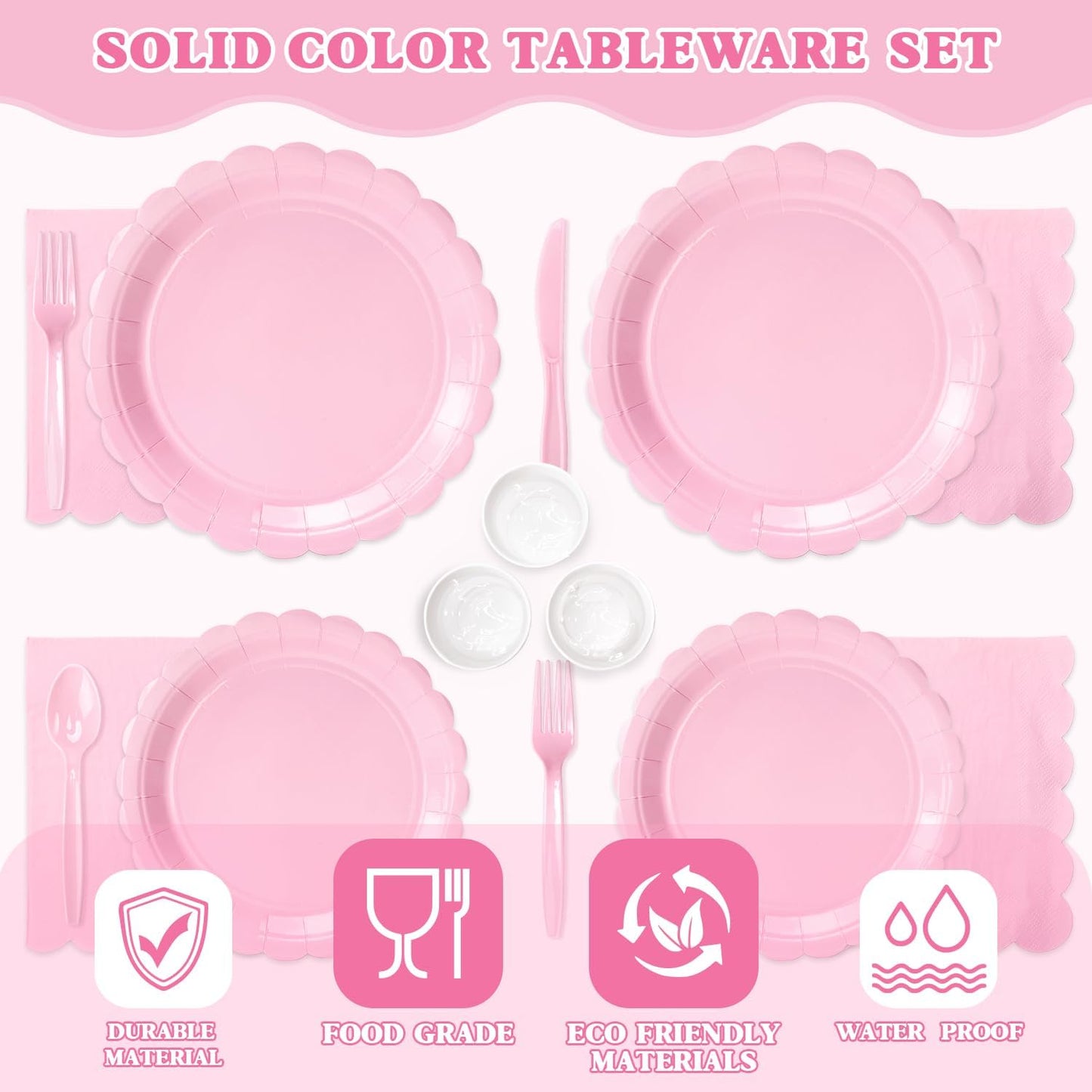 Vyntra 350 Pcs Pink Paper Plates and Napkins Set for 50, 9" Dinner Plates & 7" Dessert Plates, Tableware for Birthday Party, Mother's Day
