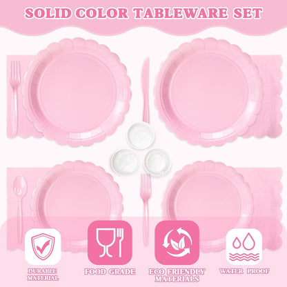 Vyntra 350 Pcs Pink Paper Plates and Napkins Set for 50, 9" Dinner Plates & 7" Dessert Plates, Tableware for Birthday Party, Mother's Day