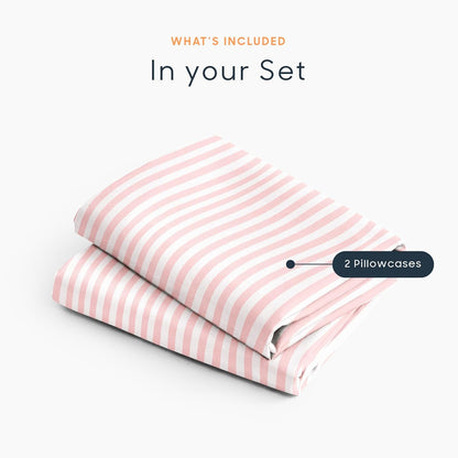 Wake In Cloud - Striped Pillow Cases, Ticking Vertical Pin Stripe Modern Farmhouse Pattern Printed, Set of 2 Soft Pillowcases Pillow Shams Covers, Pink White, Standard Size 20x26 Inches
