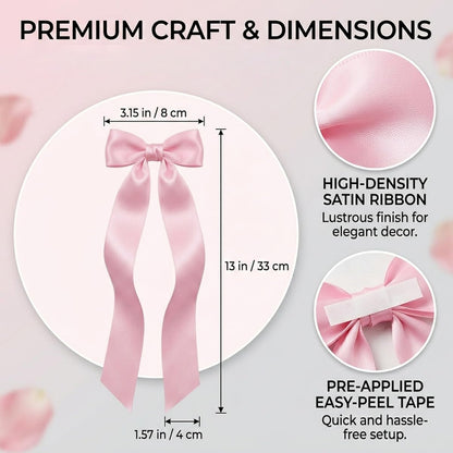 Pink Bows Decor for Candlesticks, 10 Pcs Long Tail Fabric Ribbon Bows for Candle Holder Decor, Pink Bow Decorations for Wedding Table Centerpieces, Home, Party and Holiday Styling