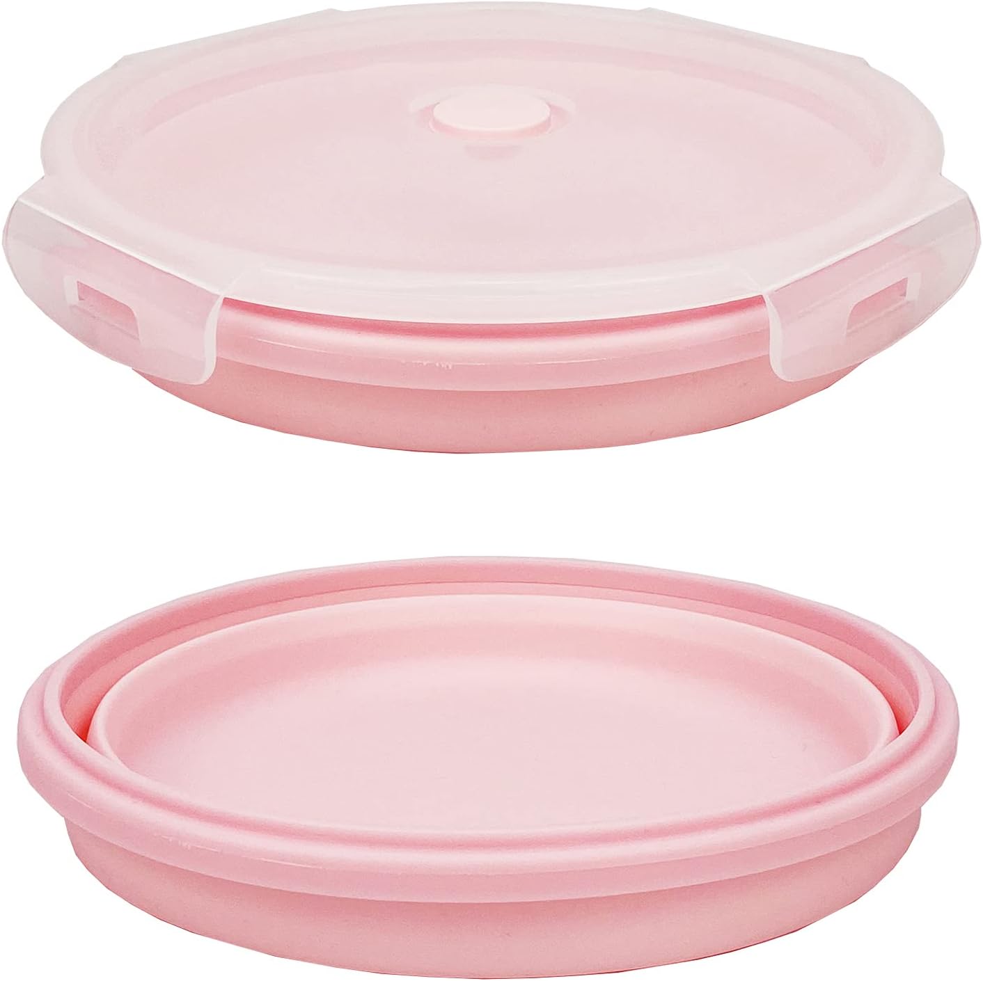 CARTINTS Silicone Collapsible Food Storage Containers-Prep/Storage Bowls with Lids – Set of 4 Round Silicone Lunch Containers – Microwave and Freezer Food Containers(pink)