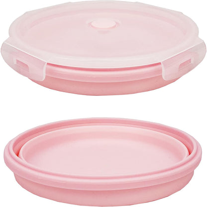 CARTINTS Silicone Collapsible Food Storage Containers-Prep/Storage Bowls with Lids – Set of 4 Round Silicone Lunch Containers – Microwave and Freezer Food Containers(pink)