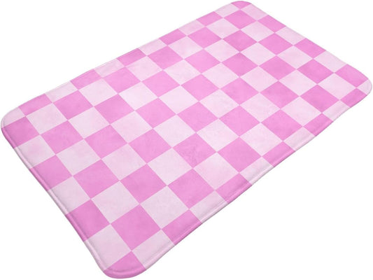 Bathroom Rugs Non Slip Washable 20 x 31.5 Inch - Pink Checker Print Kitchen Mats for Floor, Area Rugs for Entryway Mats Indoor, Bathroom Laundry Room Door Rug with Rubber Backing