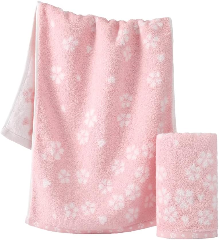 sense gnosis Pink Hand Towels Set of 2 Super Soft 100% Cotton Sakura Floral Pattern Highly Absorbent Decorative Hand Towels for Bathroom 13 x 29