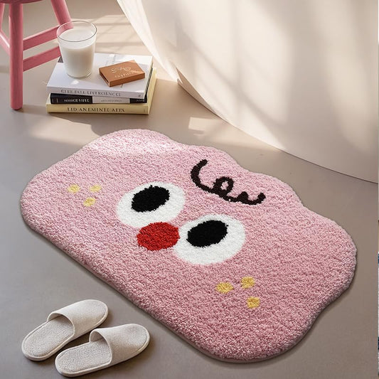 Ankah Funny Face Bath Mat, Bathroom Plush Shower Rugs, Non-Slip Rubber, Light-Weight, Dries Fast, Stain-Resistant and Easy-Care, Versatile Bath Mat Perfect for Bathtub, Shower, 15.8" x 23.6", Pink
