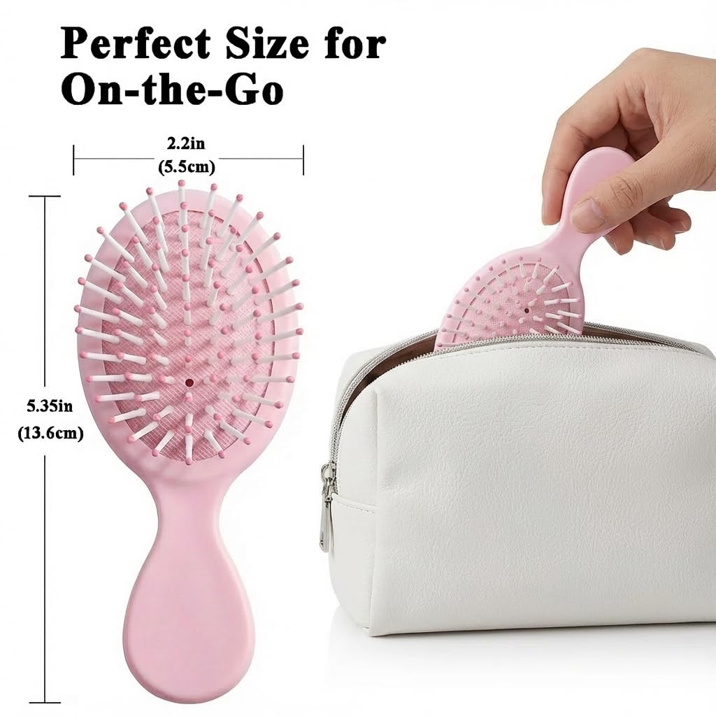 6 Pack Mini Hair Brush Bulk, Wet Hair Brush for Travel, Mini Brush for Most Hair Types, Travel Brushes, Bridesmaid Gifts, Pink
