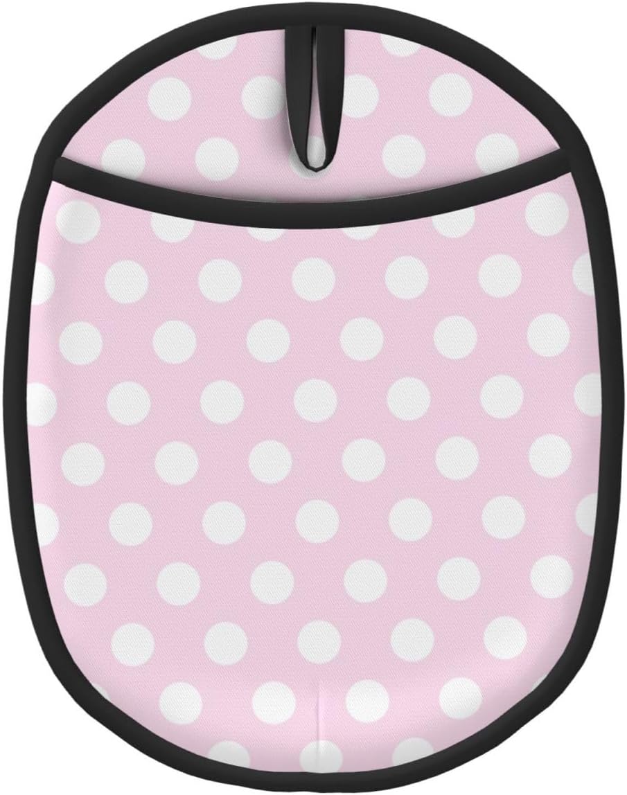 Pot Holders for Kitchen - Non Slip Silicone Oven Mitts Hot Pads, Heat Resistant Pot Holders, Light Pink Polka Dot Print A Hanging Loop Potholders for Baking Kitchen with Pocket
