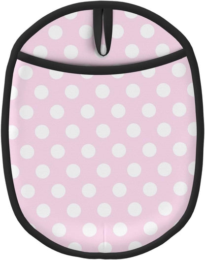 Pot Holders for Kitchen - Non Slip Silicone Oven Mitts Hot Pads, Heat Resistant Pot Holders, Light Pink Polka Dot Print A Hanging Loop Potholders for Baking Kitchen with Pocket
