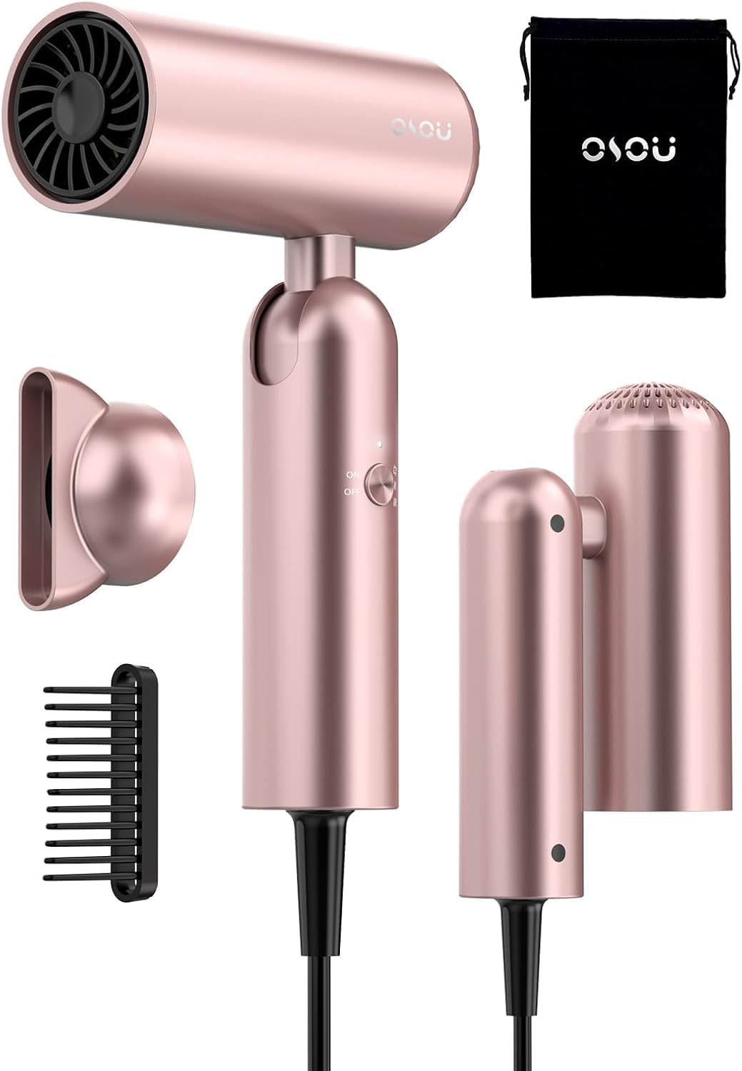 Travel Hair Dryer with Foldable Handle, Compact Blow Dryer for Short to Medium Hair, Dual Voltage 100-240V, 1B Plasma Particles, 200times/s Temp Control