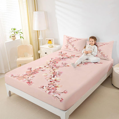 Feelyou Floral K Fitted Sheet with 2 Pillowcases Queen Size Initial Letter Bed Sheets Set 16" Deep Pocket Boys Girls Romantic Flower Bedding Teens Bedroom Decor Breathable Soft Lightweight Microfiber