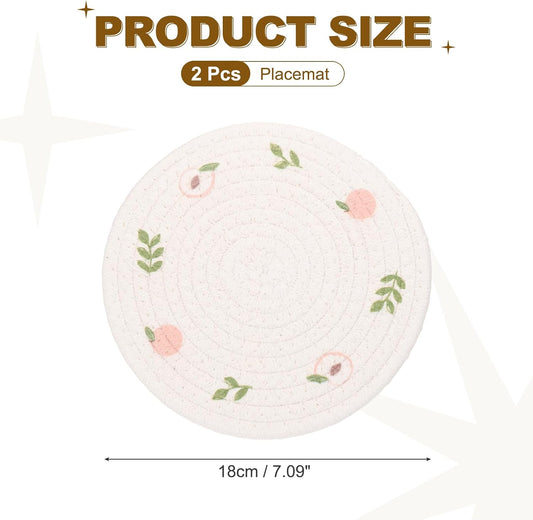 uxcell Round Placemats Set of 2, 7.1 Inch Cotton Rope Braided Place Mats, Heat Resistant Woven Table Placemats, for Home Wedding Holiday Party, Peach Pattern