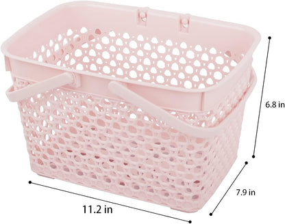 Anyoifax Portable Shower Caddy Tote, Plastic Storage Basket with Handle Bath Organizer Bin for Bathroom, Pantry, Kitchen, College Dorm, Garage - 11.2 x 7.9 x 6.8 in - Pink