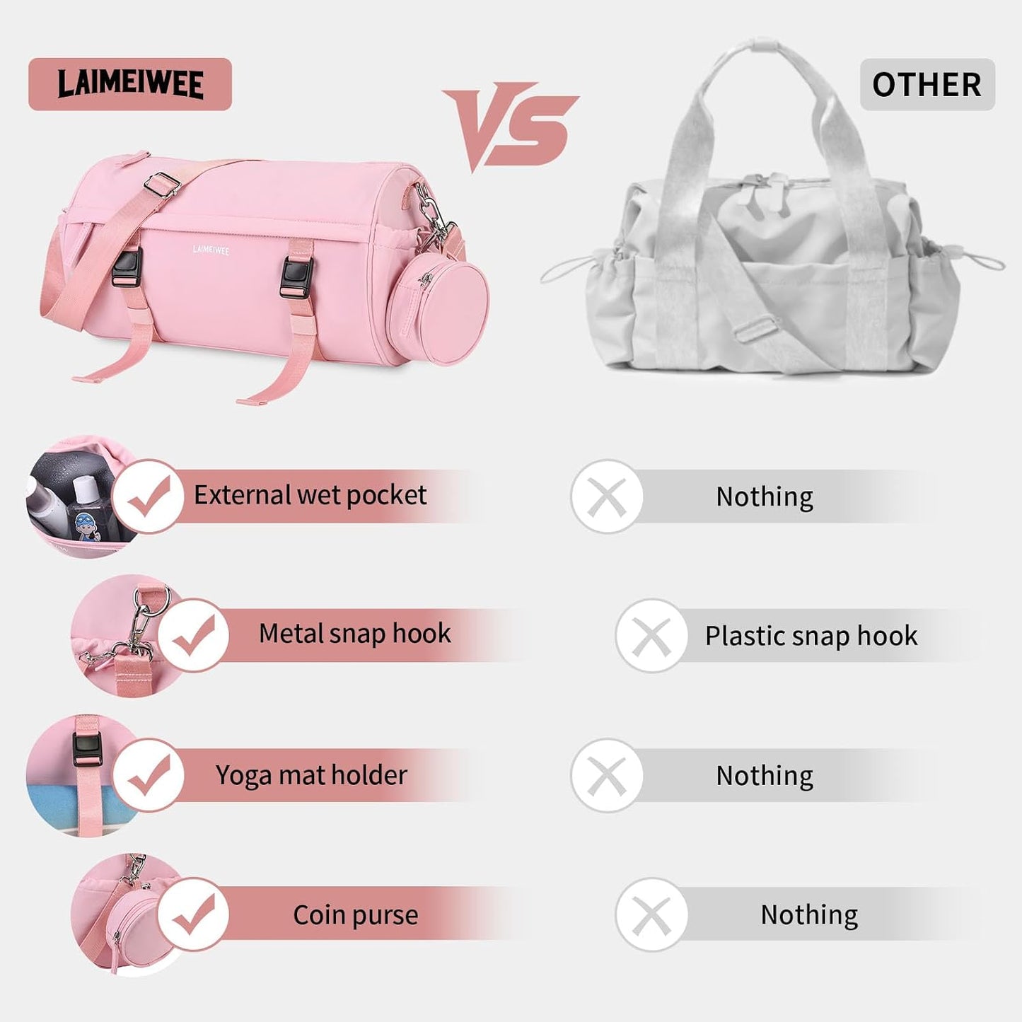 Small Gym Bag for Women Men, 15L Sports Workout Bag with Wet Pocket and Yoga Mat Holder, Lightweight & Water-Resistant Mini Travel Duffle Bag (Pink)
