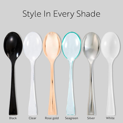 Restaurantware 4 Inch Mini Spoons 100 Disposable Tiny Spoons - Heavy-Duty Pair With Appetizers Or Desserts Rose Gold Plastic Sample Spoons For Parties Weddings Or Catering
