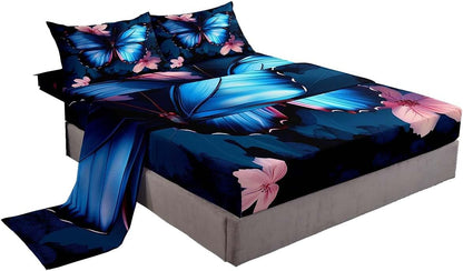 Erosebridal Dreamy Butterfly Bed Sheets Twin,Leaves Sheet Set Pink Peach Blossom Fitted Sheet Honeycomb Backdrop,Floral Leaf Top Sheet Aesthetic Animal Flying Butterflies Room Decor