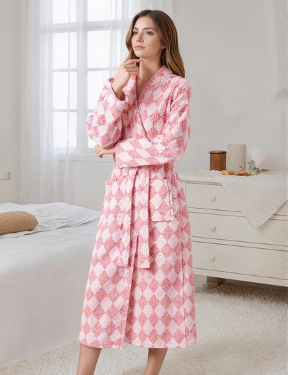 Womens Plush Robes Long Soft Fluffy Bathrobe Bathrobe With Pocket Belt Warm Robes