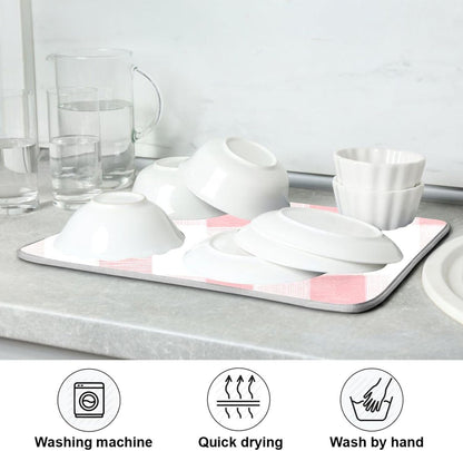 Dish Drying Mat for Kitchen Counter Absorbent Quick Dry Foldable Washable Coffee Bar Mat Dish Drying Pad 16x18in Pinks and White Checkered