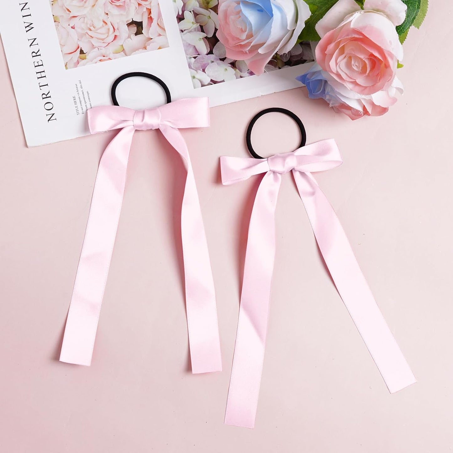 30 Pcs Pink Cheer Bows Bulk, Long Hair Bows for Girls and Women - Bow Hair Ties & Cheer Bows for Cheerleading, Daily Wear & School Outfits