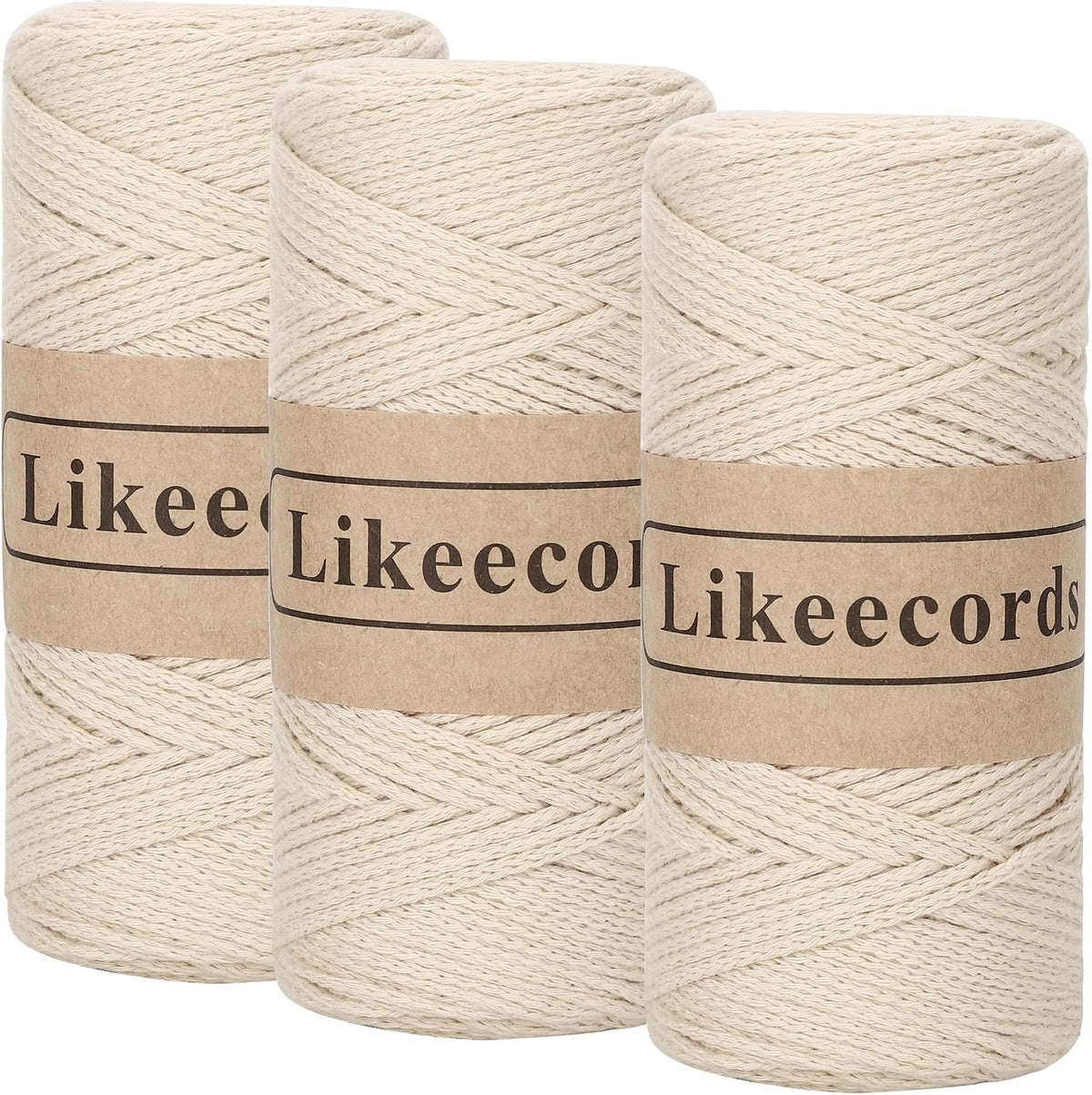 100% Cotton Crochet Yarn for Bag,3 Rolls/Pack 2mm x 510m,Macrame Cord,Chunky Yarn for Crocheting Handbag, Purse,Blankets Crafts Projects (Apricot)