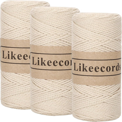 100% Cotton Crochet Yarn for Bag,3 Rolls/Pack 2mm x 510m,Macrame Cord,Chunky Yarn for Crocheting Handbag, Purse,Blankets Crafts Projects (Apricot)