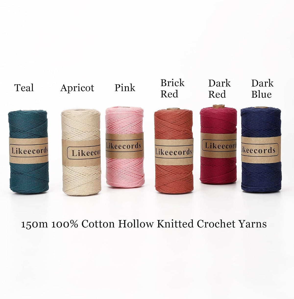 100% Cotton Crochet Yarn for Bag,3 Rolls/Pack 2mm x 510m,Macrame Cord,Chunky Yarn for Crocheting Handbag, Purse,Blankets Crafts Projects (Apricot)
