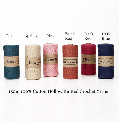 100% Cotton Crochet Yarn for Bag,3 Rolls/Pack 2mm x 510m,Macrame Cord,Chunky Yarn for Crocheting Handbag, Purse,Blankets Crafts Projects (Apricot)