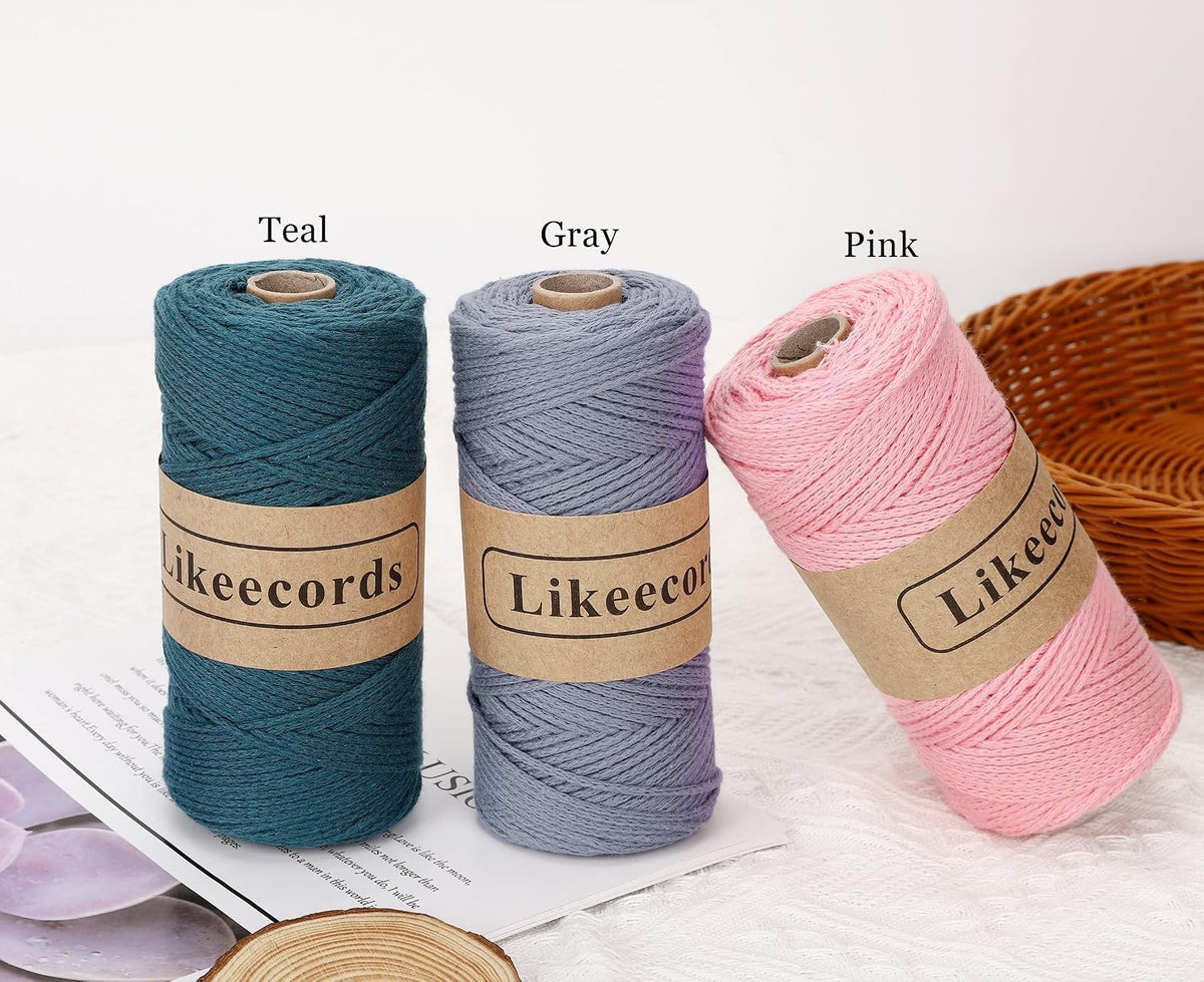 100% Cotton Crochet Yarn for Bag,3 Rolls/Pack 2mm x 510m,Macrame Cord,Chunky Yarn for Crocheting Handbag, Purse,Blankets Crafts Projects (Apricot)