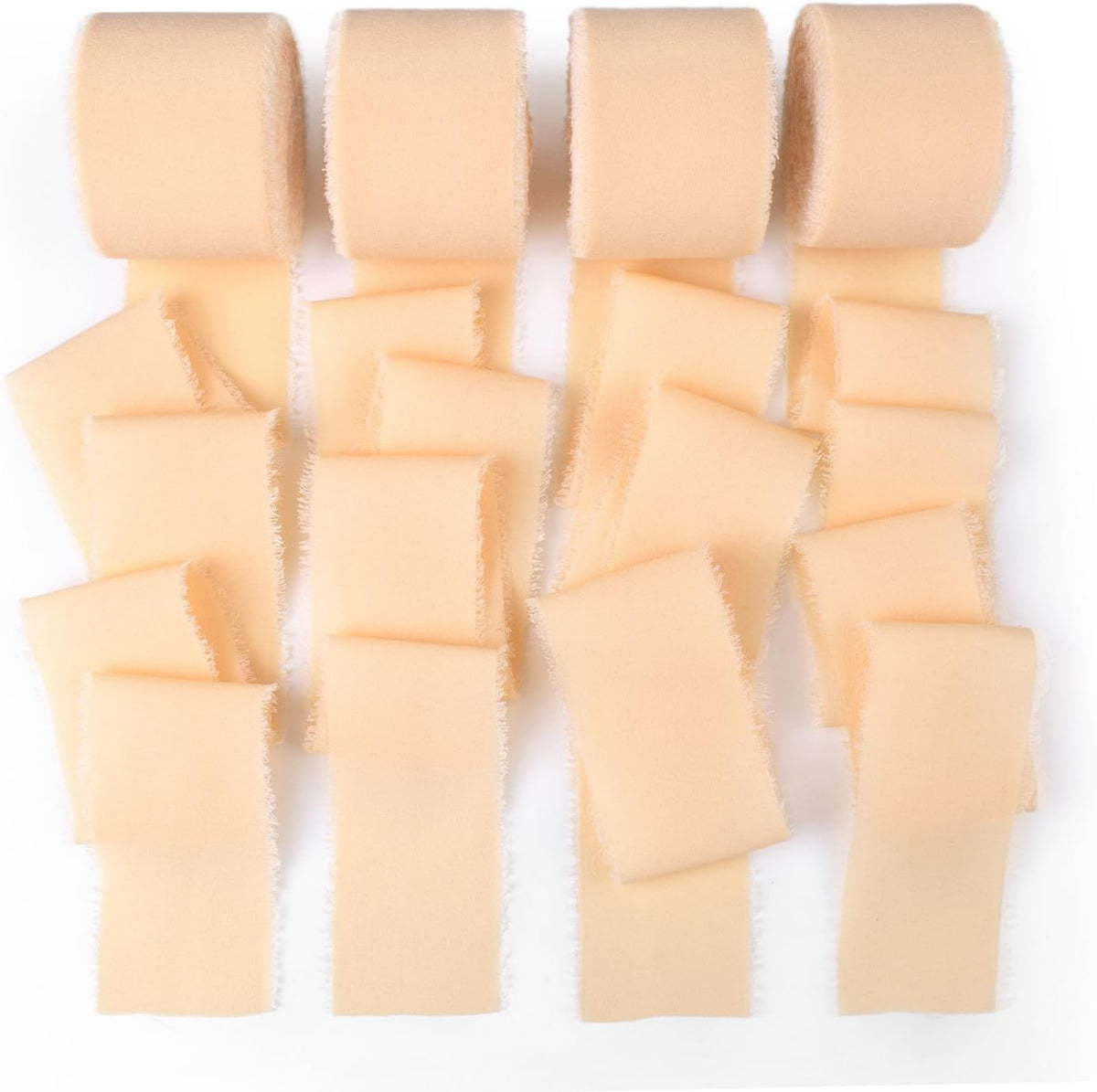 Chiffon Ribbon 1-1/2 Inch x 40Yds Tender Peach Boho Frayed Fringe Silk for Wedding Invitation & Gift Wrapping