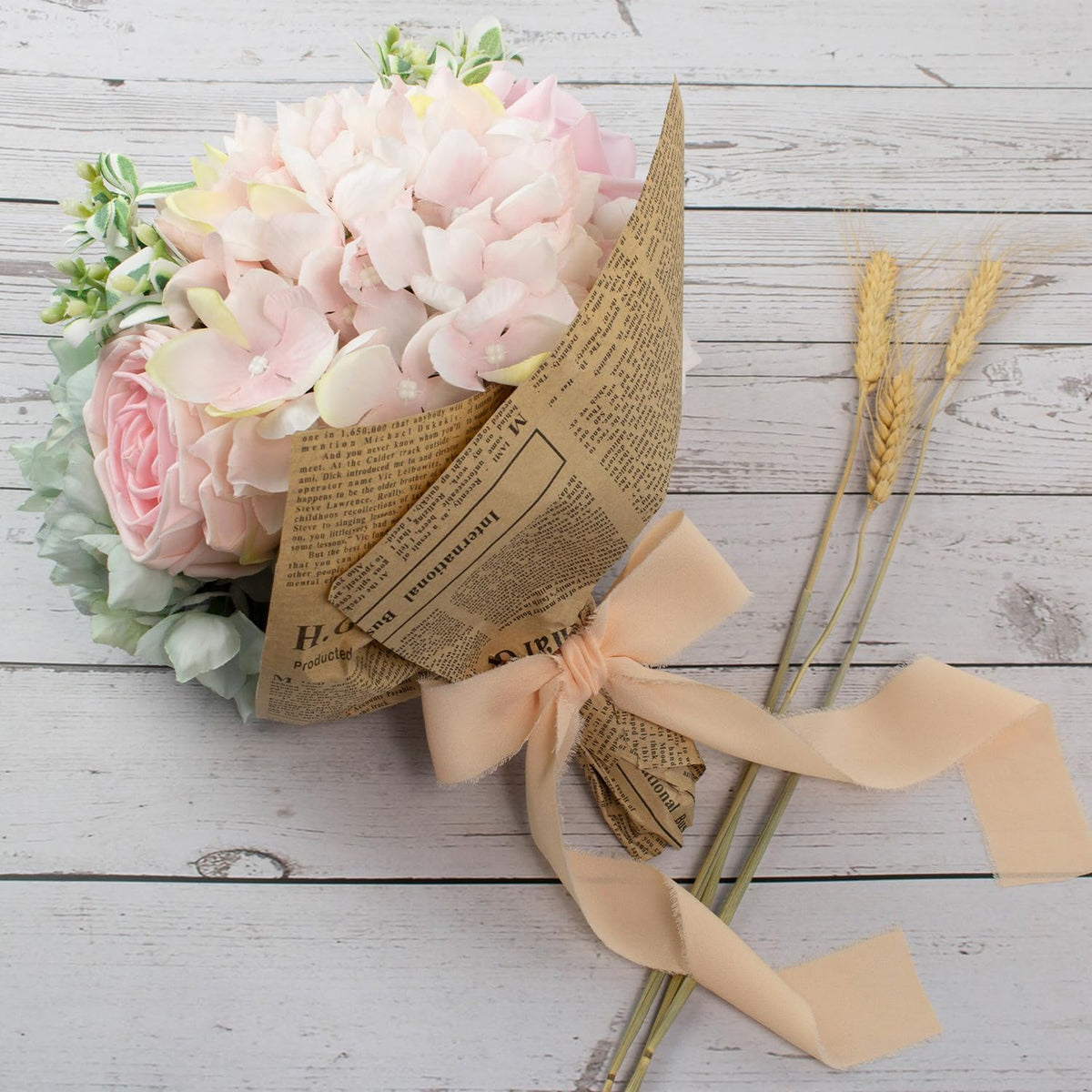 Chiffon Ribbon 1-1/2 Inch x 40Yds Tender Peach Boho Frayed Fringe Silk for Wedding Invitation & Gift Wrapping