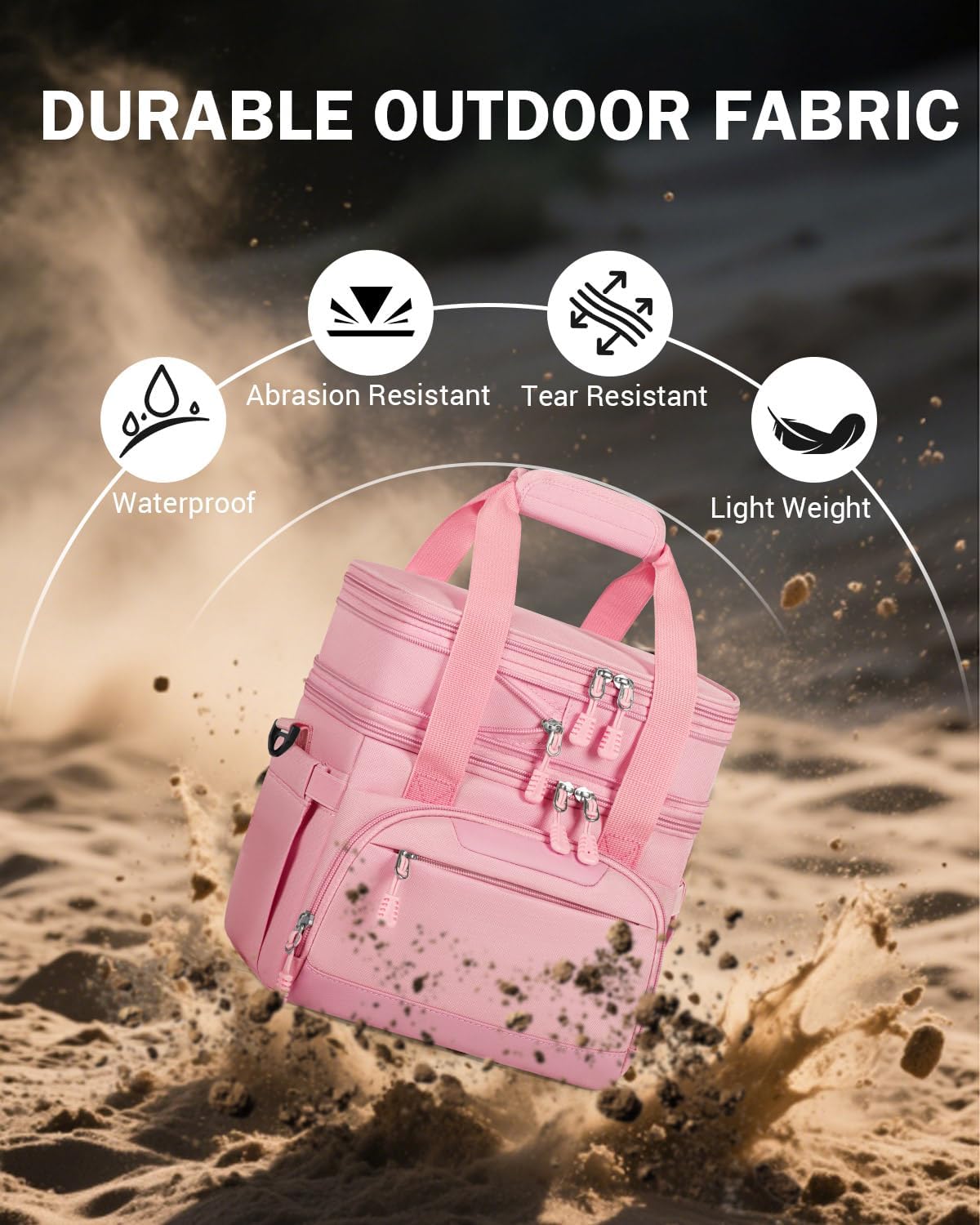 Large Lunch Box for Men/Women Dual-Compartment Insulated Lunch Bag,Adults Expandable Leakproof Cooler Bag Lunch Tote with Adjustable Shoulder Strap for Work Camping Picnic,Pink 24-Can(14L)