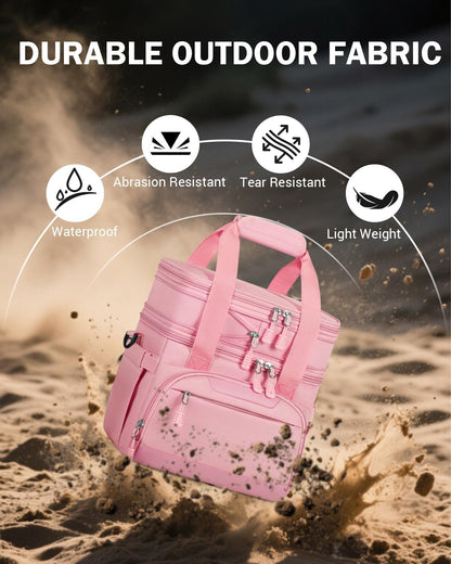 Large Lunch Box for Men/Women Dual-Compartment Insulated Lunch Bag,Adults Expandable Leakproof Cooler Bag Lunch Tote with Adjustable Shoulder Strap for Work Camping Picnic,Pink 24-Can(14L)