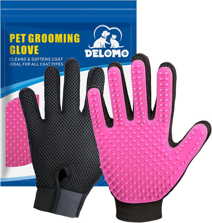Pet Hair Removal Glove with 255 Silicone Tips for Dogs & Cats, 1 Pair Pink
